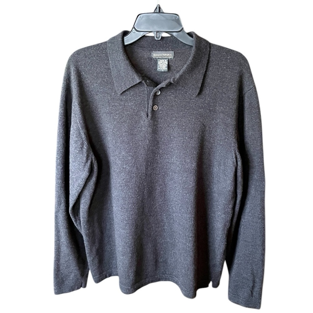 Banana Republic mens 100% extra fine Italian merino wool collared sweater L gray